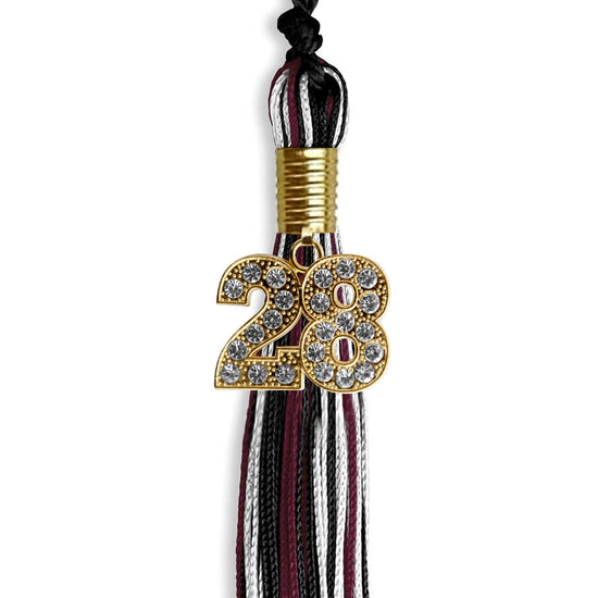 Black/Maroon/White Mixed Color Graduation Tassel with Gold Bling Charm by Wholesale Grad Supply