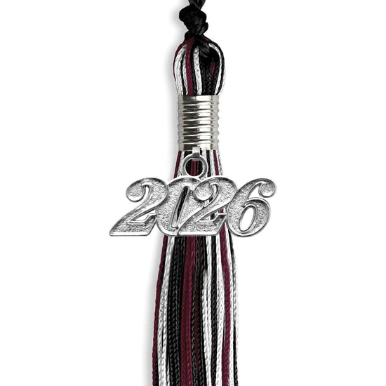 Black/Maroon/White Mixed Color Graduation Tassel with Silver Bling Charm by Wholesale Grad Supply