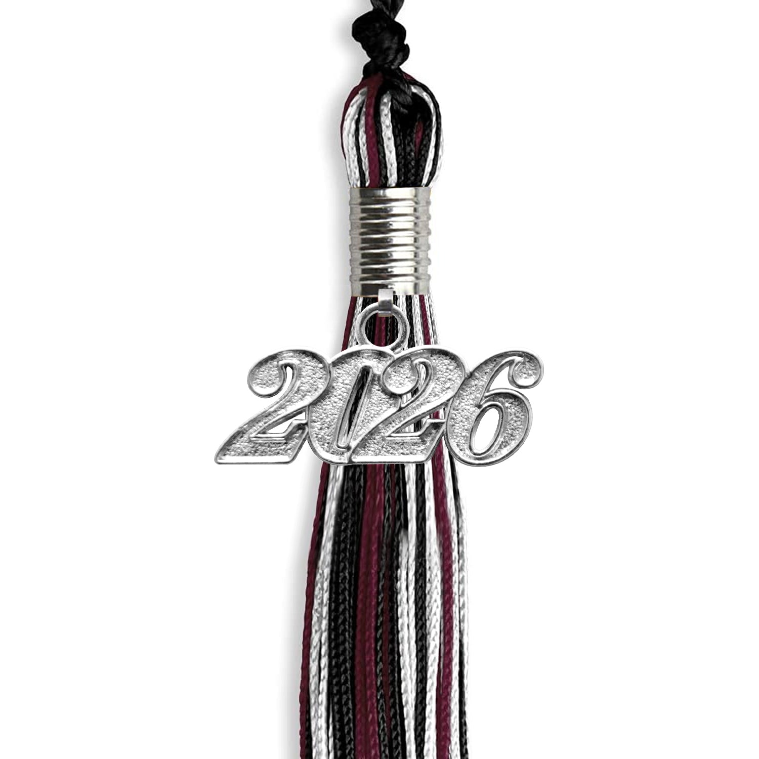 Black/Maroon/White Mixed Color Graduation Tassel with Silver Bling Charm by Wholesale Grad Supply