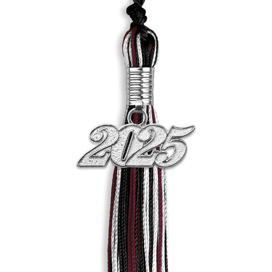 Black/Maroon/White Mixed Color Graduation Tassel with Silver Bling Charm by Wholesale Grad Supply