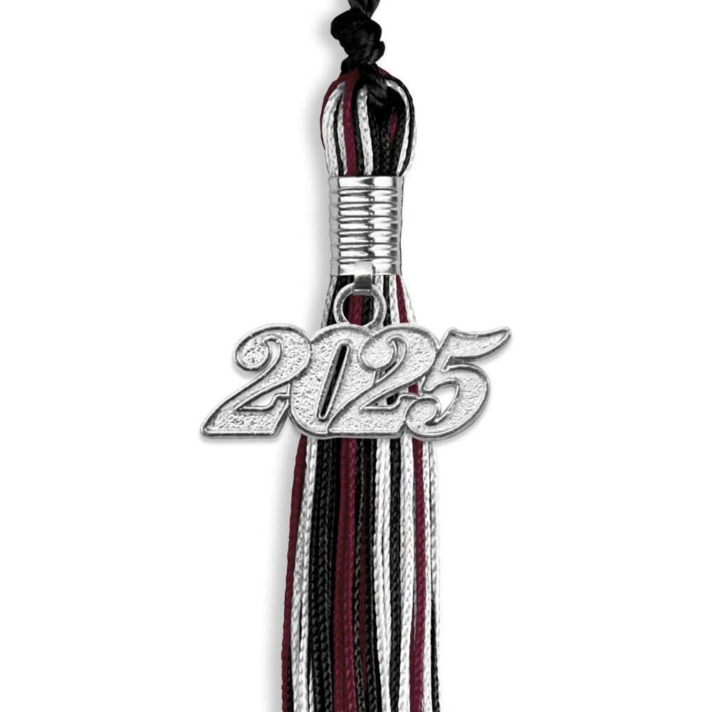 Black/Maroon/White Mixed Color Graduation Tassel with Silver Bling Charm by Wholesale Grad Supply