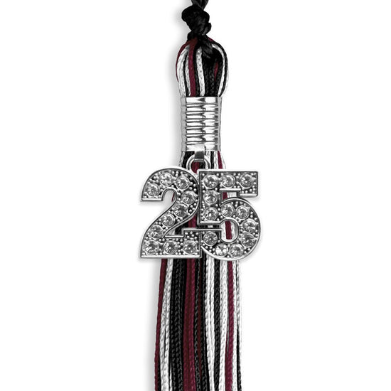 Black/Maroon/White Mixed Color Graduation Tassel with Silver Bling Charm by Wholesale Grad Supply