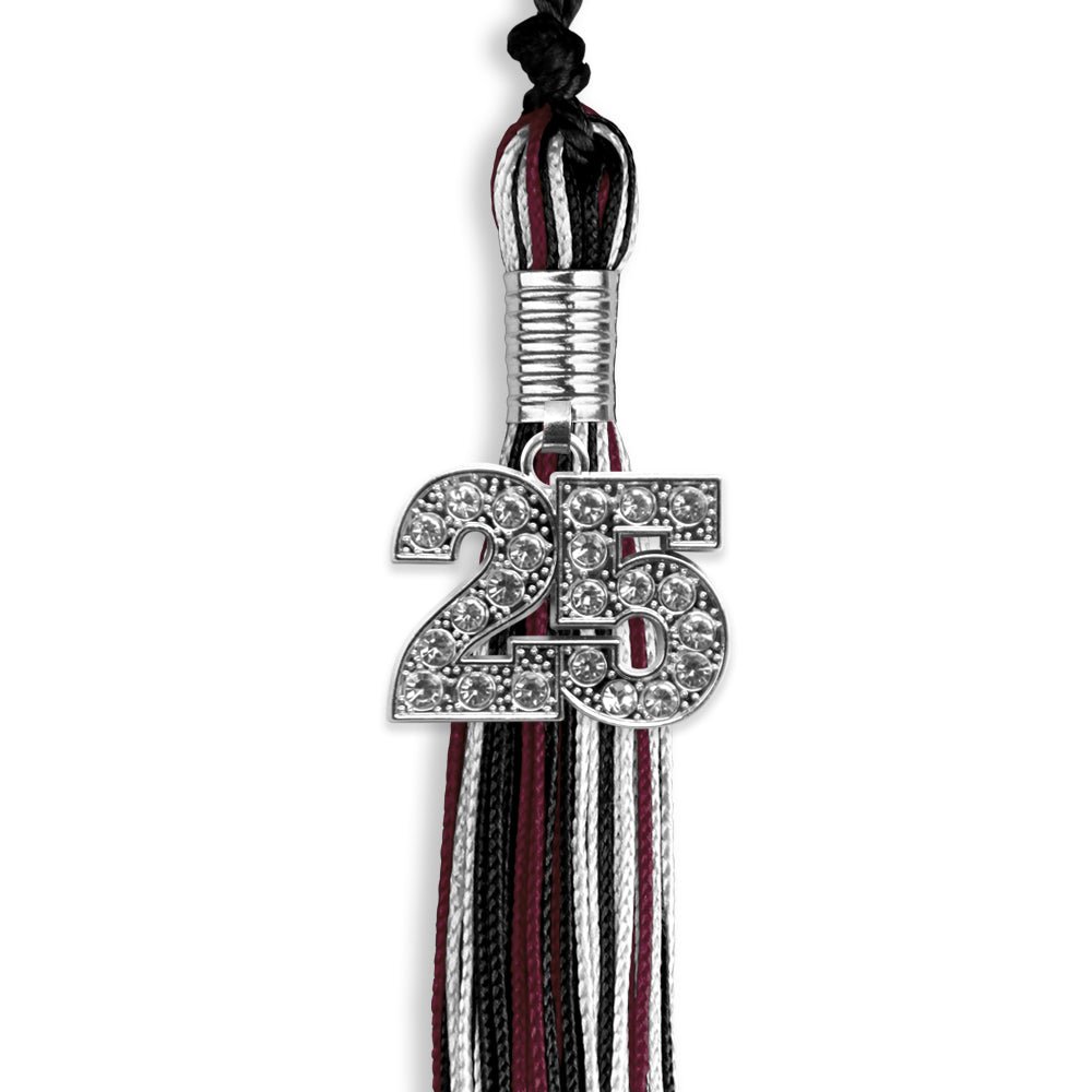 Black/Maroon/White Mixed Color Graduation Tassel with Silver Bling Charm by Wholesale Grad Supply