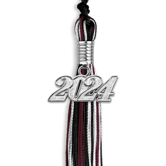 Black/Maroon/White Mixed Color Graduation Tassel with Silver Bling Charm by Wholesale Grad Supply