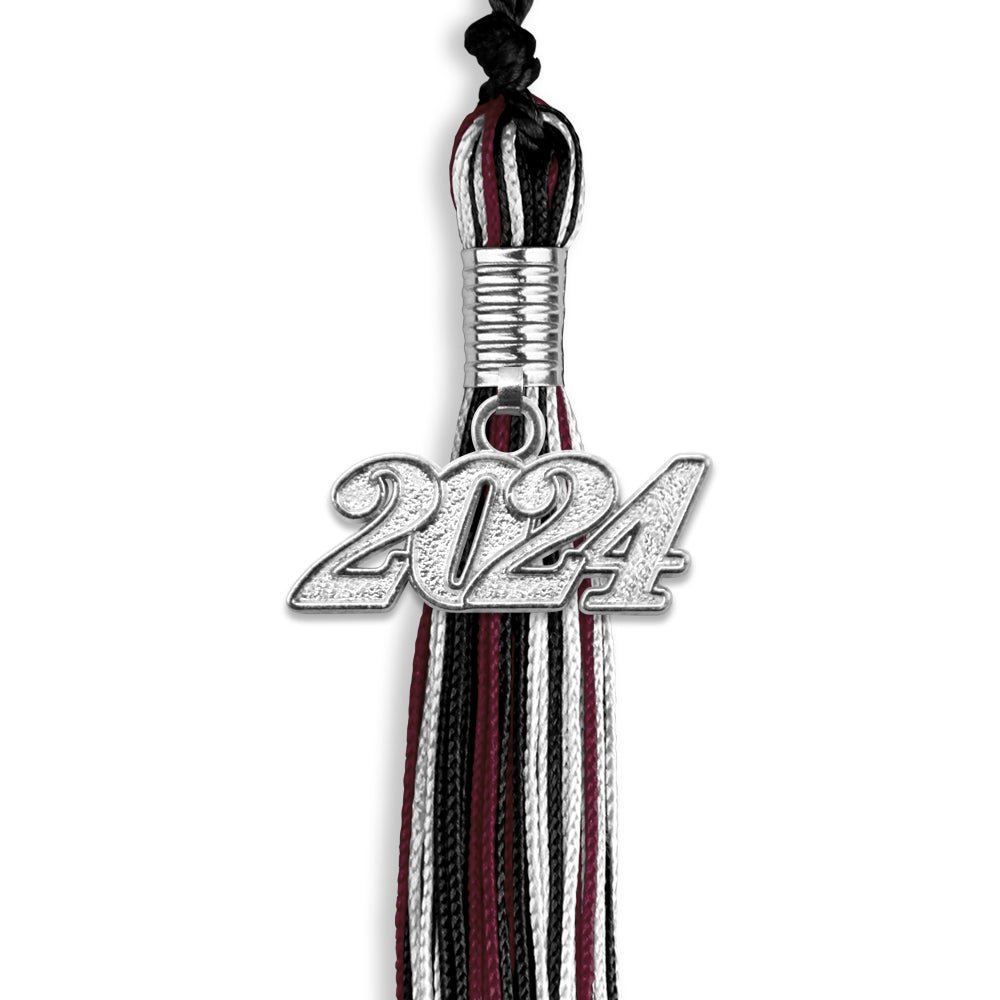 Black/Maroon/White Mixed Color Graduation Tassel with Silver Bling Charm by Wholesale Grad Supply