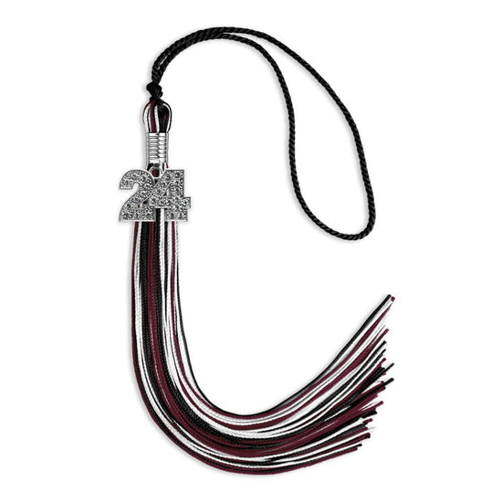 Black/Maroon/White Mixed Color Graduation Tassel with Silver Bling Charm by Wholesale Grad Supply