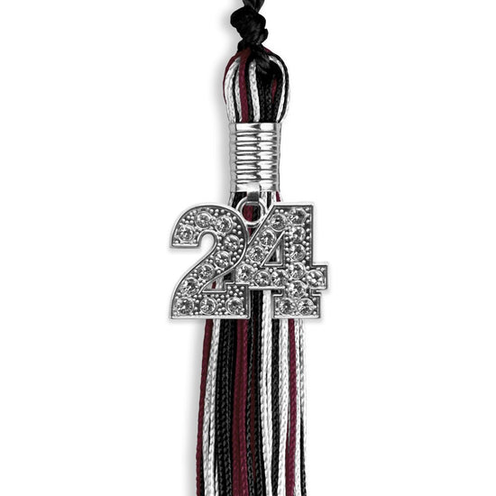 Black/Maroon/White Mixed Color Graduation Tassel with Silver Bling Charm by Wholesale Grad Supply