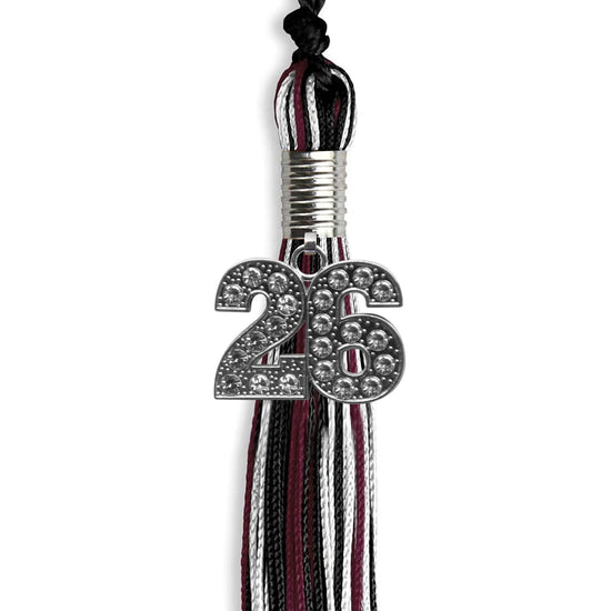 Black/Maroon/White Mixed Color Graduation Tassel with Silver Bling Charm by Wholesale Grad Supply
