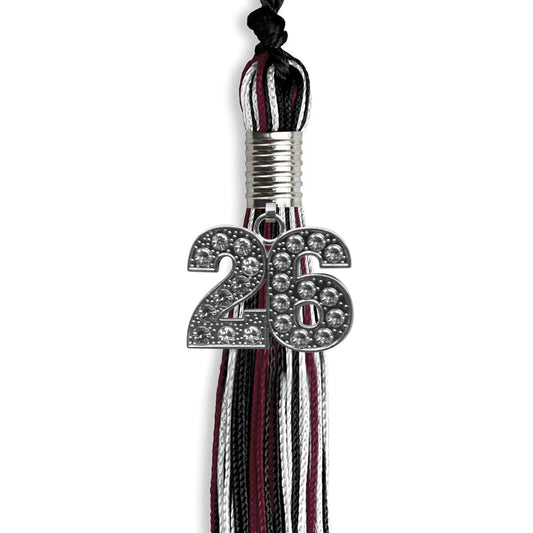Black/Maroon/White Mixed Color Graduation Tassel with Silver Bling Charm by Wholesale Grad Supply