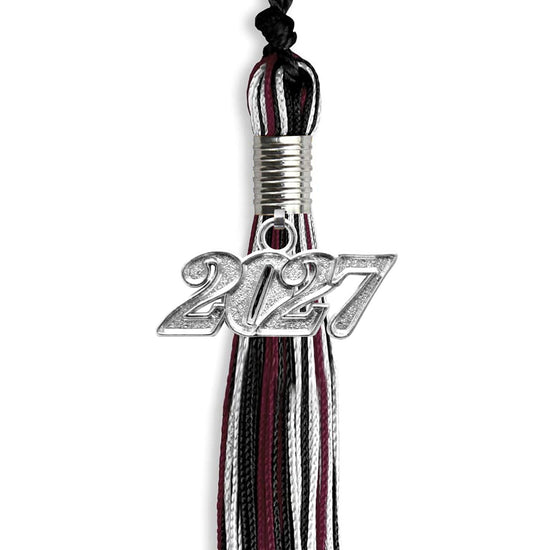 Black/Maroon/White Mixed Color Graduation Tassel with Silver Bling Charm by Wholesale Grad Supply