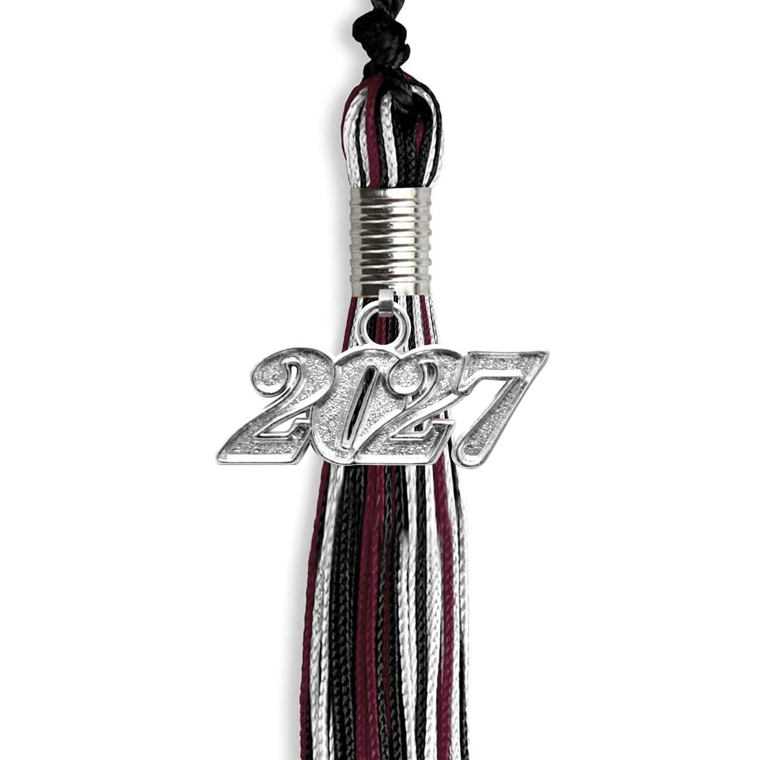 Black/Maroon/White Mixed Color Graduation Tassel with Silver Bling Charm by Wholesale Grad Supply