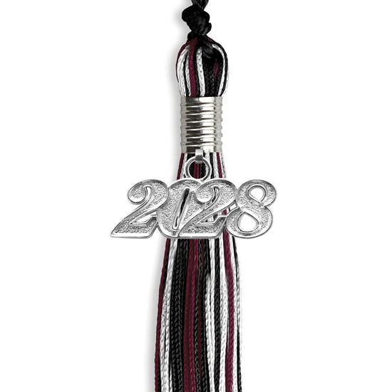 Black/Maroon/White Mixed Color Graduation Tassel with Silver Bling Charm by Wholesale Grad Supply