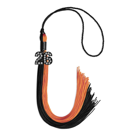 Black/Orange Graduation Tassel with Black Bling Charm by Wholesale Grad Supply