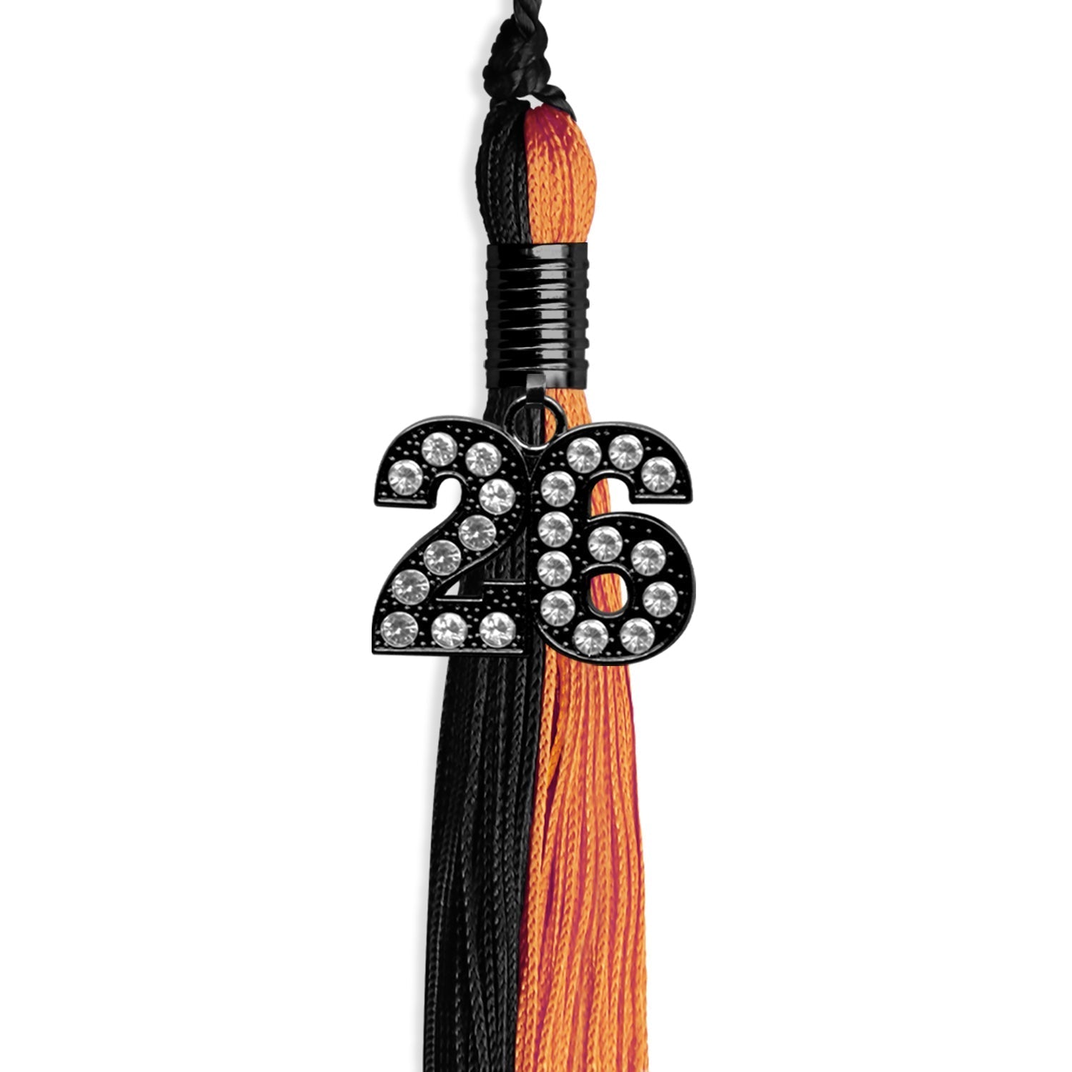 Black/Orange Graduation Tassel with Black Bling Charm by Wholesale Grad Supply