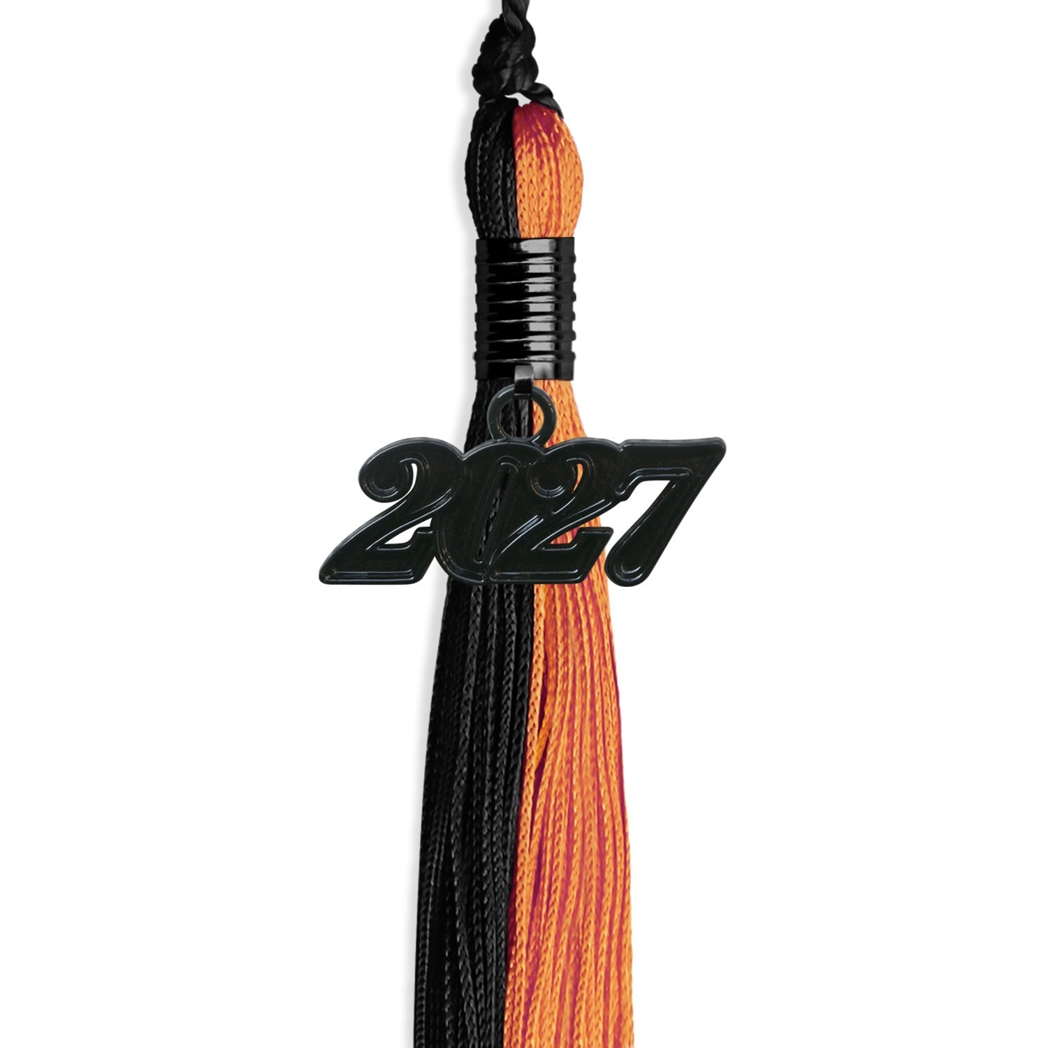 Black/Orange Graduation Tassel with Black Bling Charm by Wholesale Grad Supply