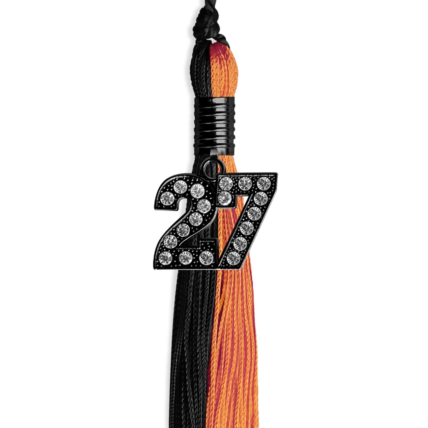 Black/Orange Graduation Tassel with Black Bling Charm by Wholesale Grad Supply