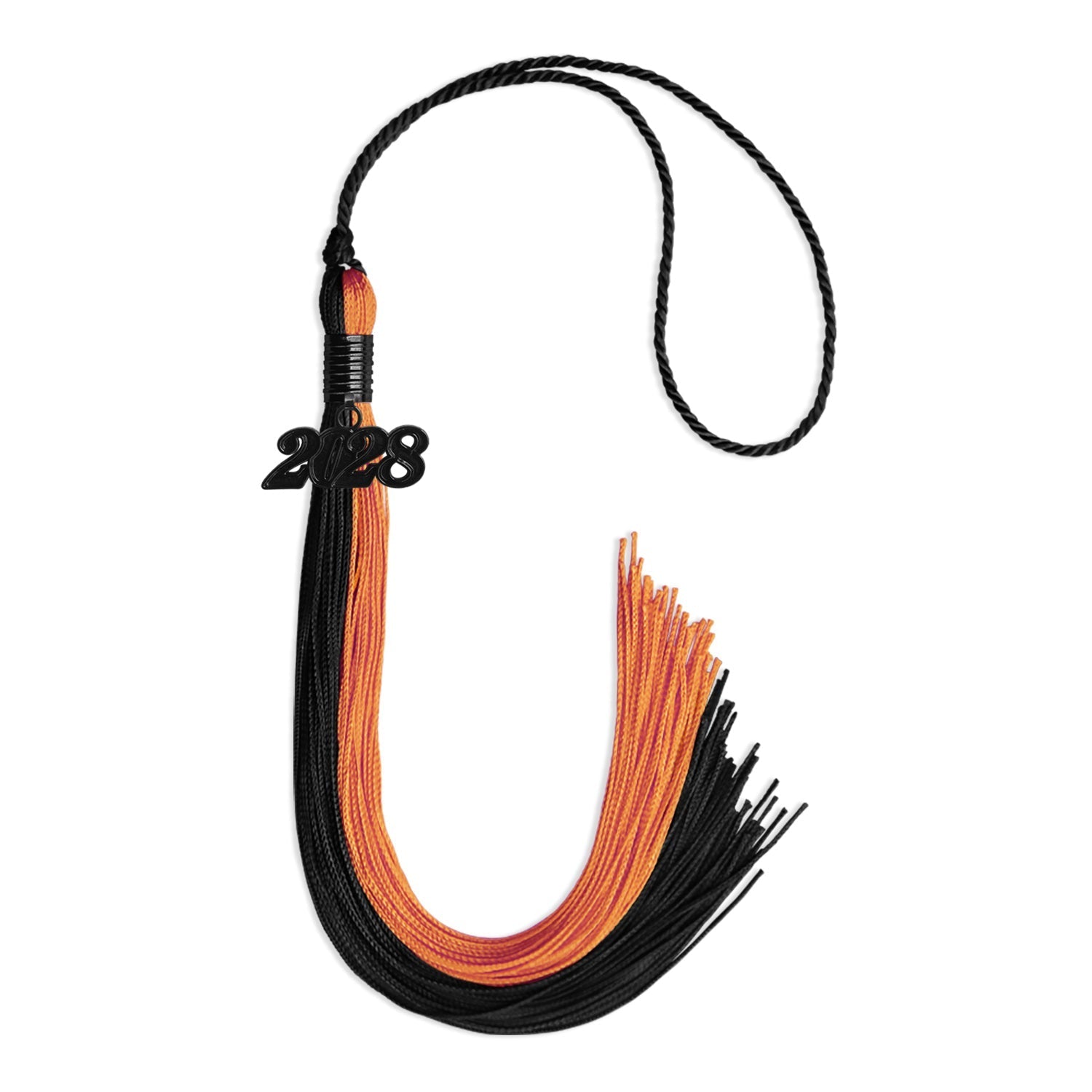 Black/Orange Graduation Tassel with Black Bling Charm by Wholesale Grad Supply