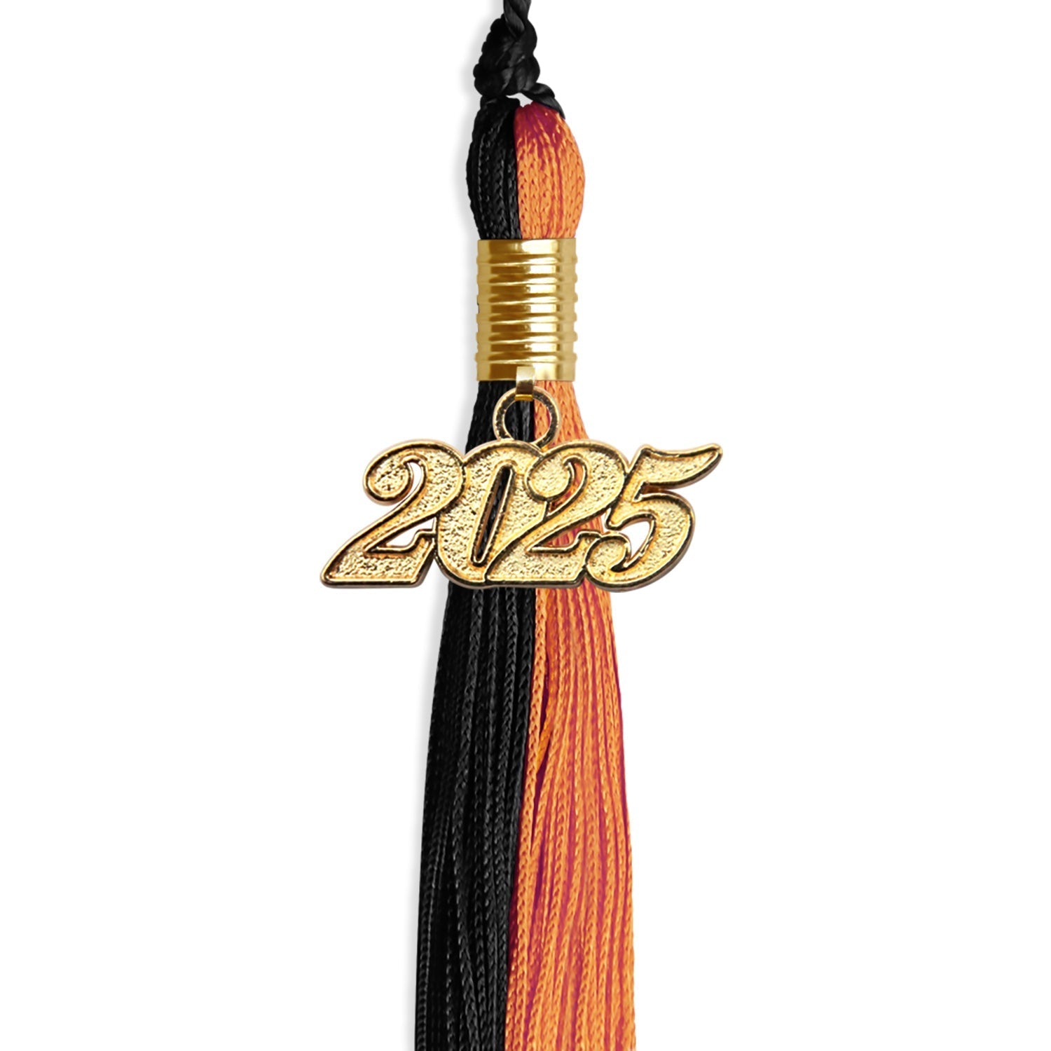 Black/Orange Graduation Tassel with Gold Bling Charm by Wholesale Grad Supply