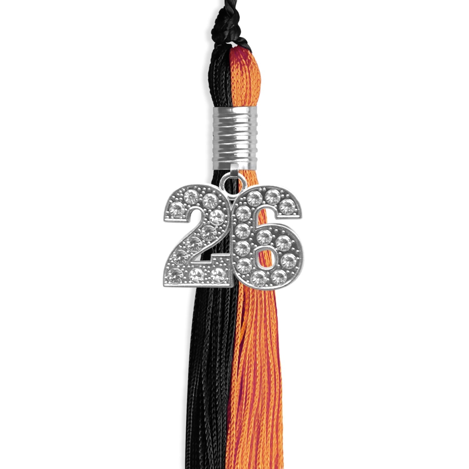 Black/Orange Graduation Tassel with Silver Bling Charm by Wholesale Grad Supply