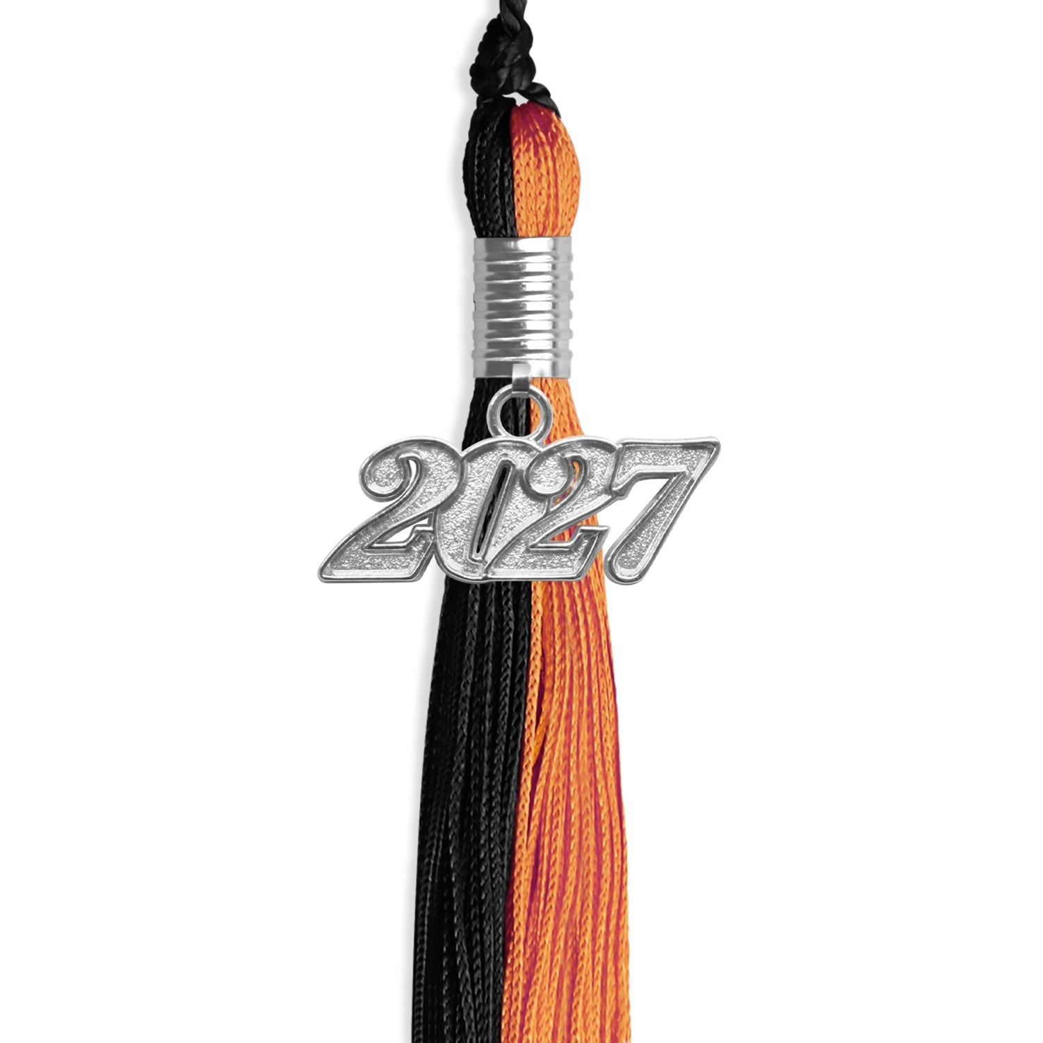 Black/Orange Graduation Tassel with Silver Bling Charm by Wholesale Grad Supply