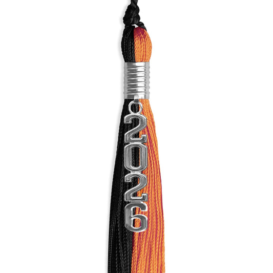 Black/Orange Graduation Tassel with Silver Stacked Date Drop by Wholesale Grad Supply