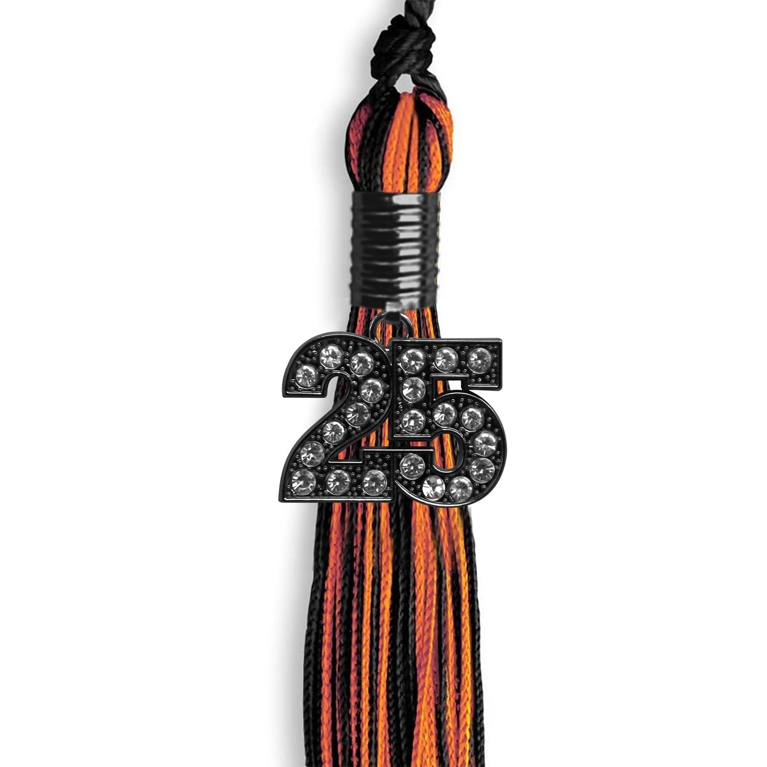 Black/Orange Mixed Color Graduation Tassel with Black Bling Charm by Wholesale Grad Supply