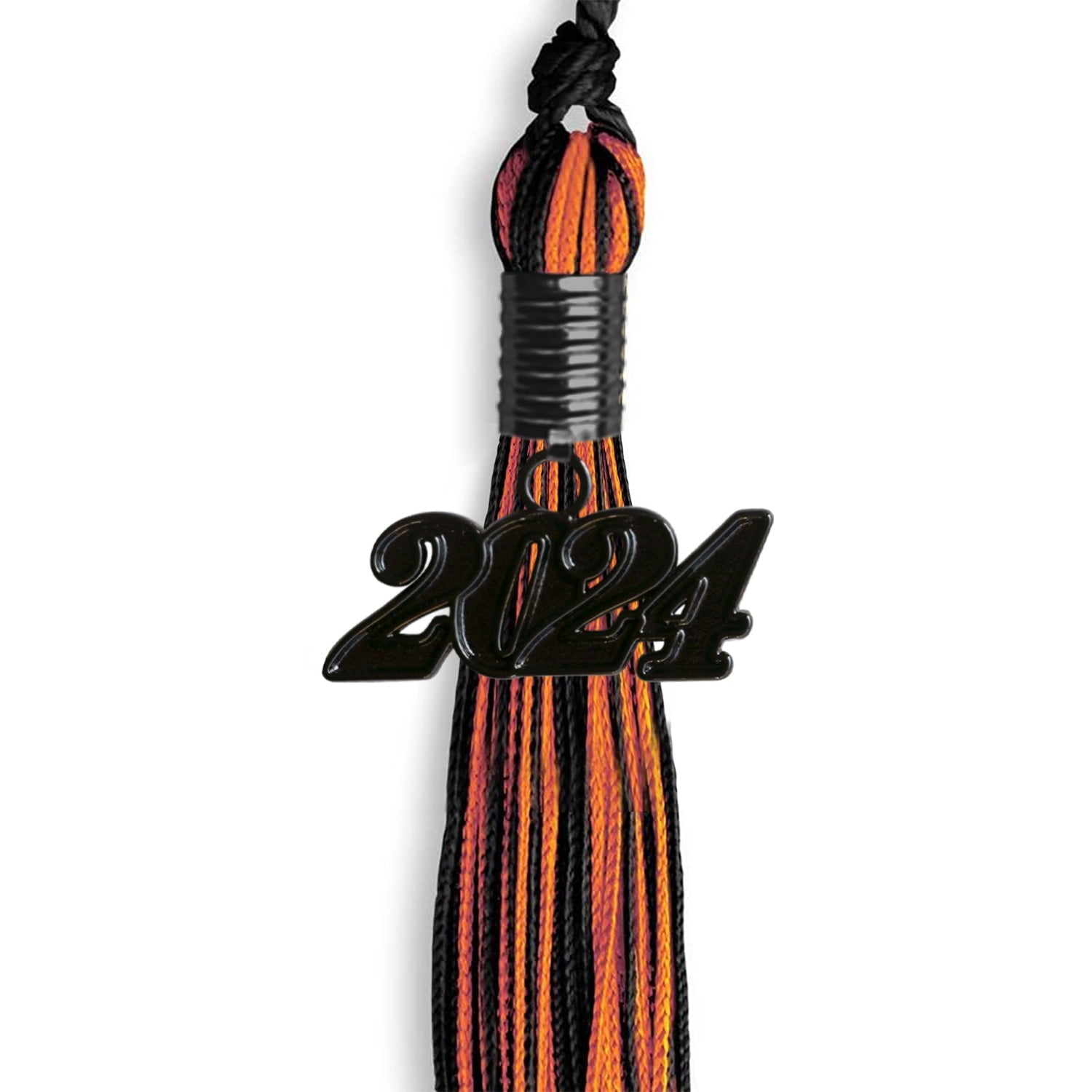 Black/Orange Mixed Color Graduation Tassel with Black Bling Charm by Wholesale Grad Supply