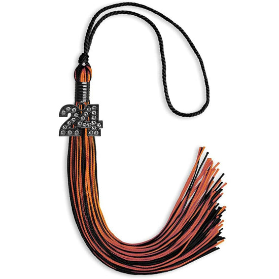 Black/Orange Mixed Color Graduation Tassel with Black Bling Charm by Wholesale Grad Supply