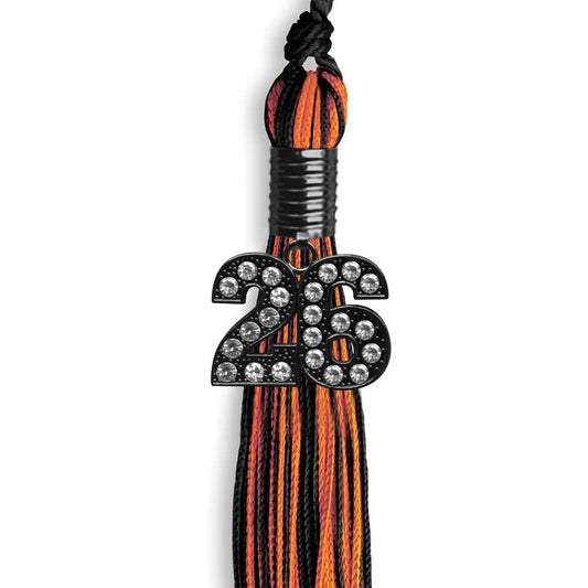 Black/Orange Mixed Color Graduation Tassel with Black Bling Charm by Wholesale Grad Supply
