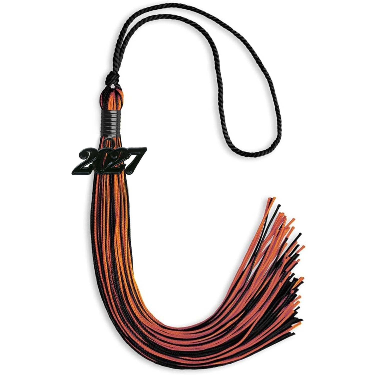 Black/Orange Mixed Color Graduation Tassel with Black Bling Charm by Wholesale Grad Supply