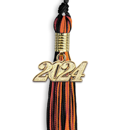 Black/Orange Mixed Color Graduation Tassel with Gold Bling Charm by Wholesale Grad Supply