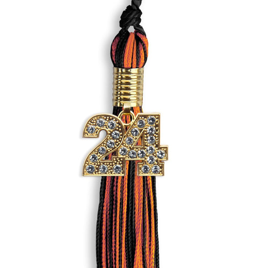 Black/Orange Mixed Color Graduation Tassel with Gold Bling Charm by Wholesale Grad Supply