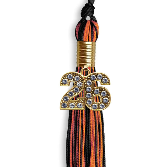 Black/Orange Mixed Color Graduation Tassel with Gold Bling Charm by Wholesale Grad Supply