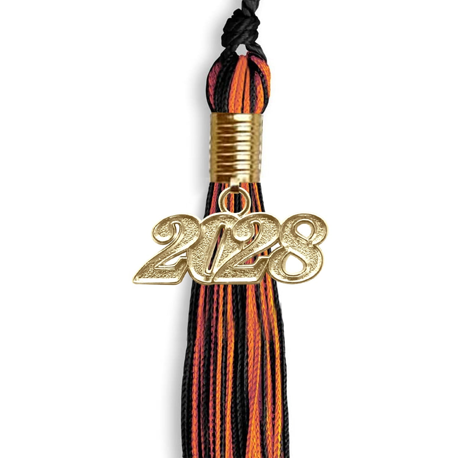 Black/Orange Mixed Color Graduation Tassel with Gold Bling Charm by Wholesale Grad Supply