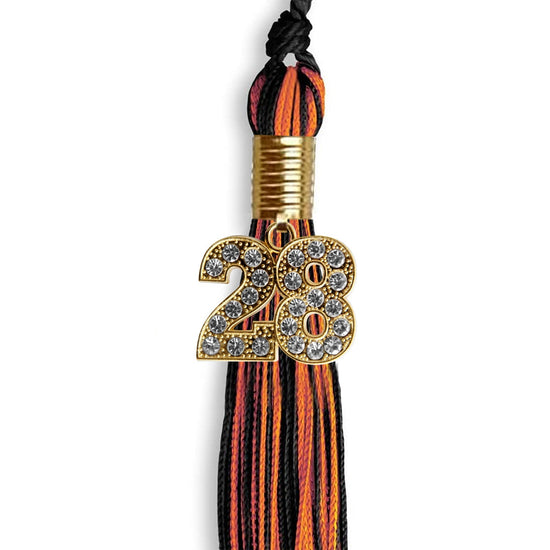 Black/Orange Mixed Color Graduation Tassel with Gold Bling Charm by Wholesale Grad Supply