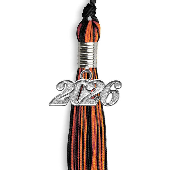 Black/Orange Mixed Color Graduation Tassel with Silver Bling Charm by Wholesale Grad Supply