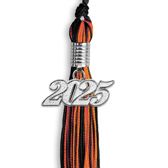 Black/Orange Mixed Color Graduation Tassel with Silver Bling Charm by Wholesale Grad Supply
