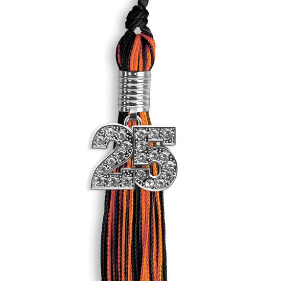 Black/Orange Mixed Color Graduation Tassel with Silver Bling Charm by Wholesale Grad Supply
