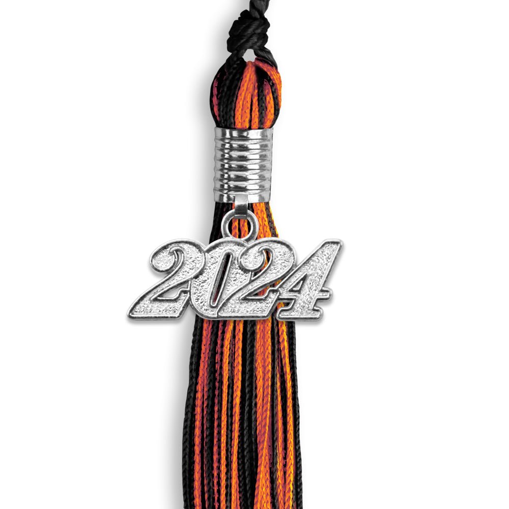 Black/Orange Mixed Color Graduation Tassel with Silver Bling Charm by Wholesale Grad Supply