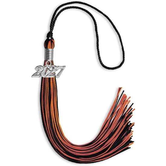Black/Orange Mixed Color Graduation Tassel with Silver Bling Charm by Wholesale Grad Supply