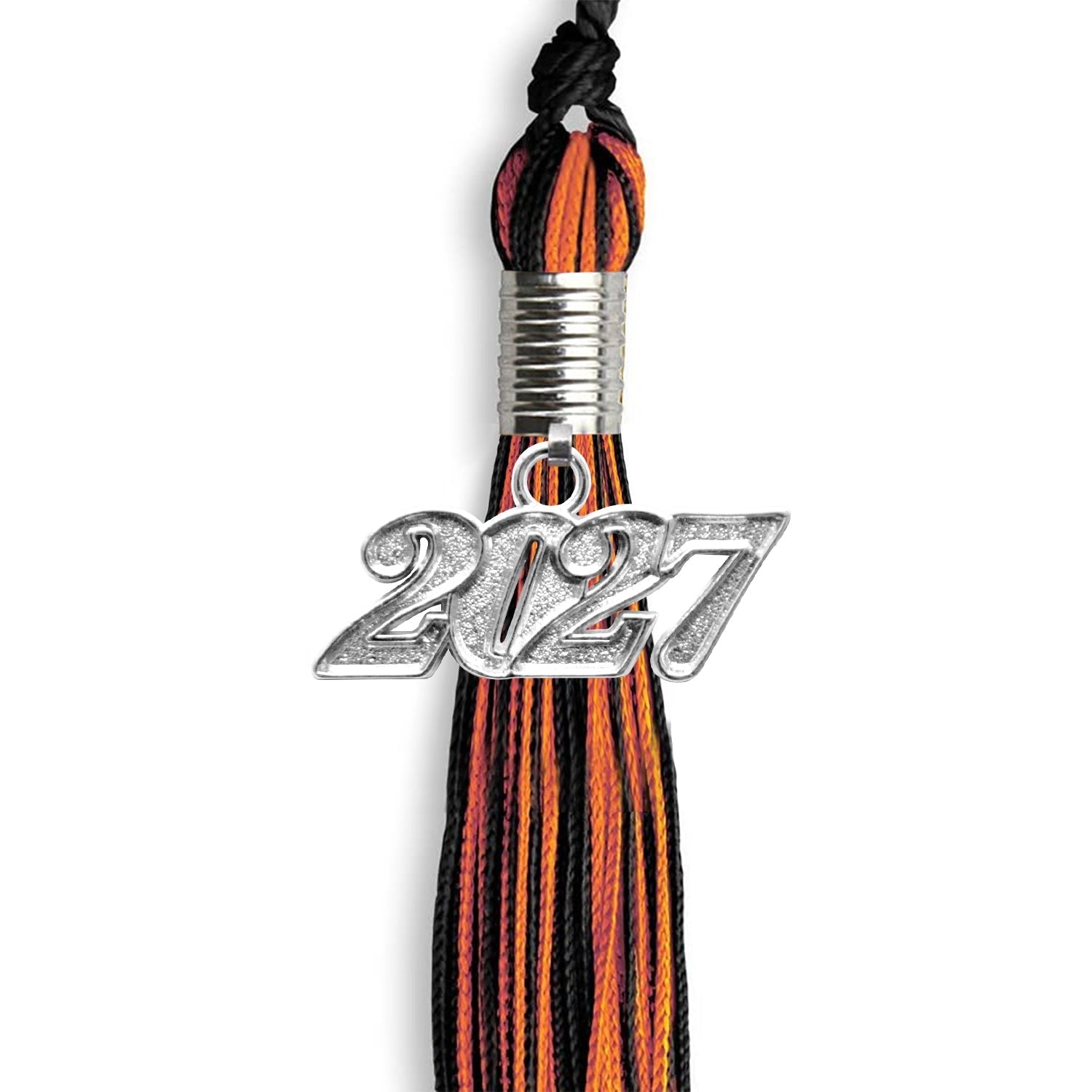 Black/Orange Mixed Color Graduation Tassel with Silver Bling Charm by Wholesale Grad Supply