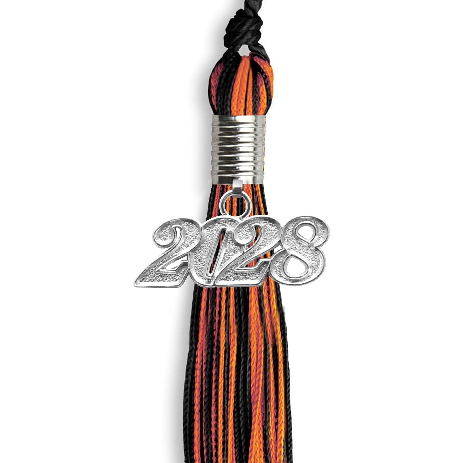 Black/Orange Mixed Color Graduation Tassel with Silver Bling Charm by Wholesale Grad Supply