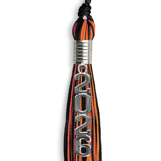 Black/Orange Mixed Color Graduation Tassel with Stacked Silver Date Drop by Wholesale Grad Supply