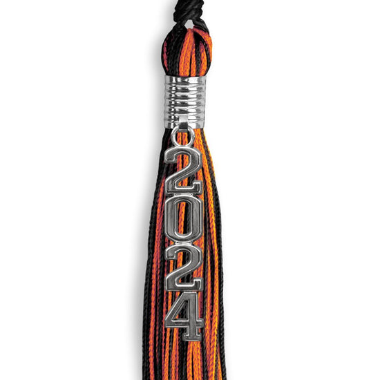 Black/Orange Mixed Color Graduation Tassel with Stacked Silver Date Drop by Wholesale Grad Supply
