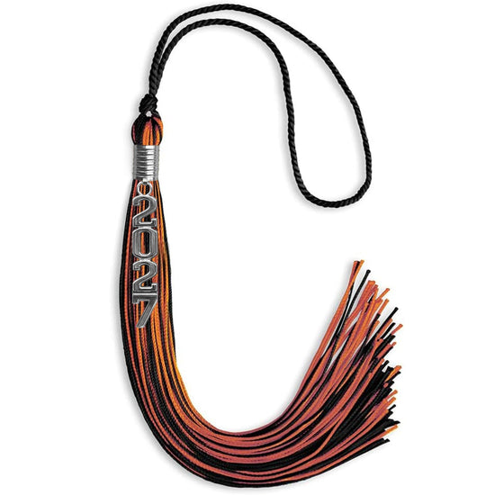 Black/Orange Mixed Color Graduation Tassel with Stacked Silver Date Drop by Wholesale Grad Supply