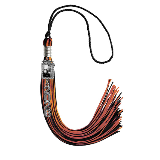 Black/Orange Tassel with Photo Frame Charm and Stacked Date Drop by Wholesale Grad Supply
