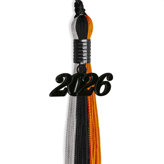 Black/Orange/Grey Graduation Tassel with Black Bling Charm by Wholesale Grad Supply