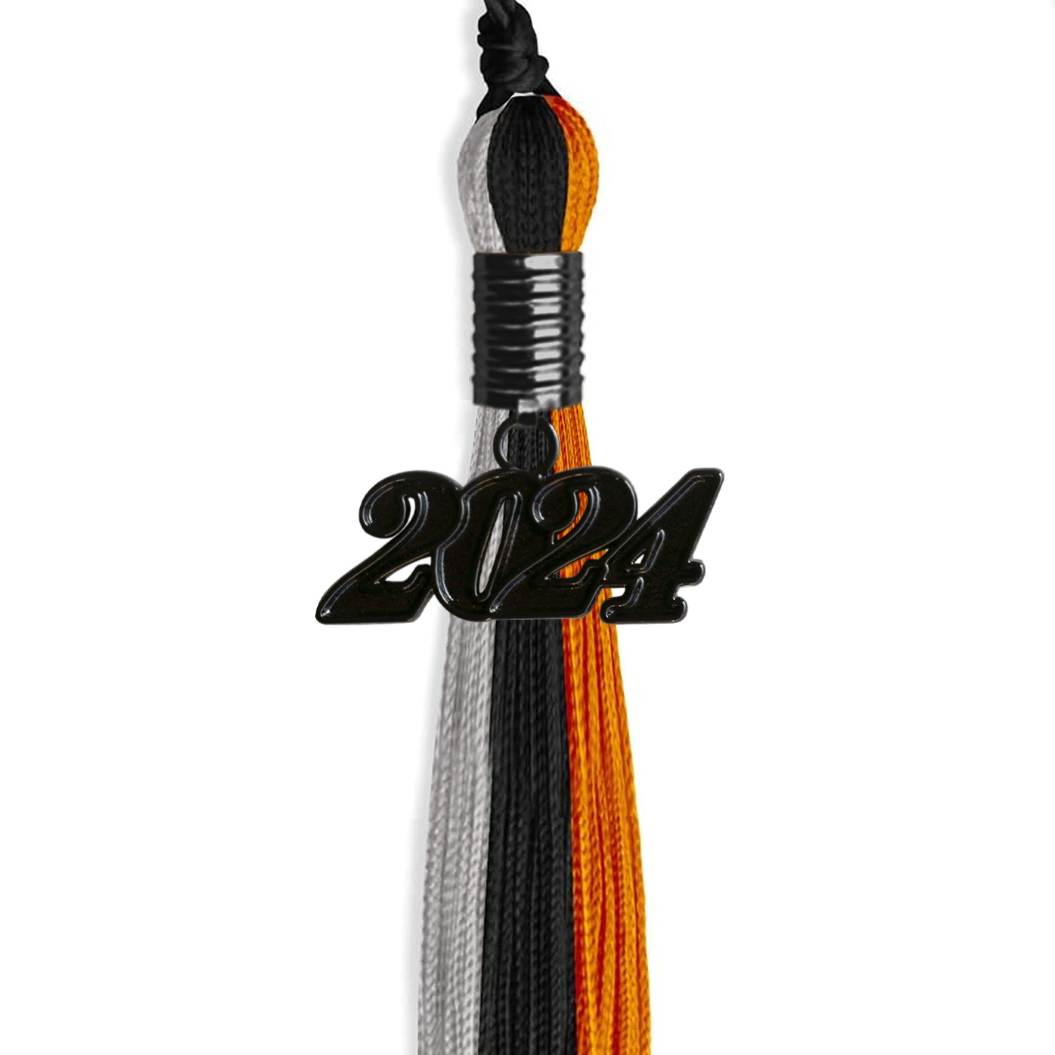 Black/Orange/Grey Graduation Tassel with Black Bling Charm by Wholesale Grad Supply