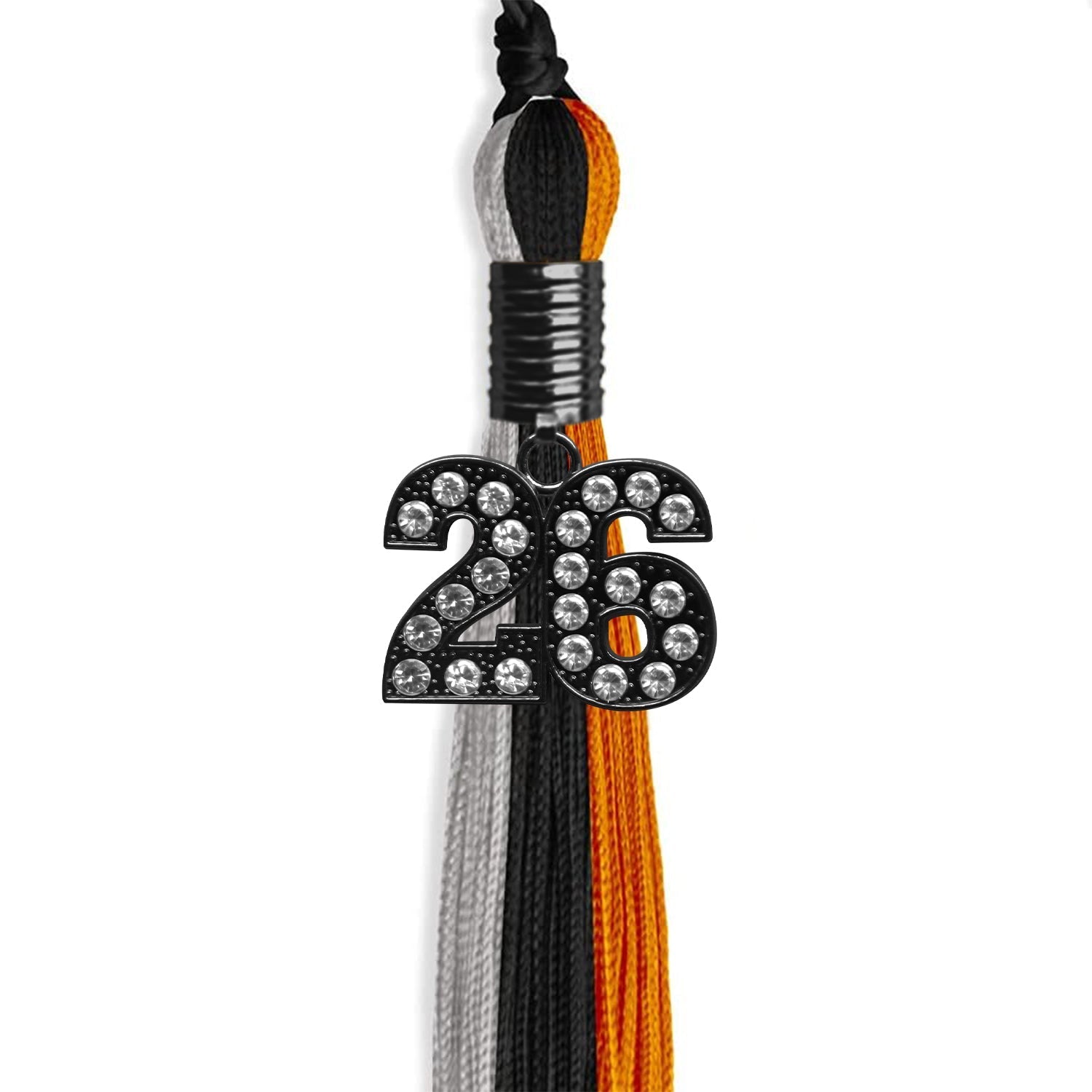 Black/Orange/Grey Graduation Tassel with Black Bling Charm by Wholesale Grad Supply