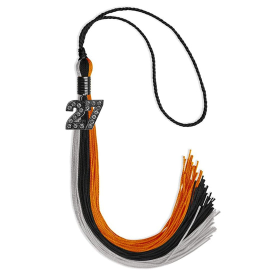 Black/Orange/Grey Graduation Tassel with Black Bling Charm by Wholesale Grad Supply